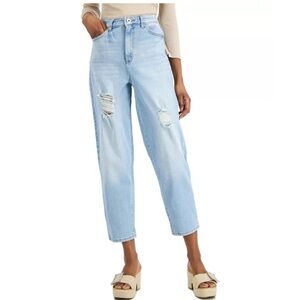 INC International Concepts Hi Rise Distressed Denim Mom Jeans Tapered Leg 14/32